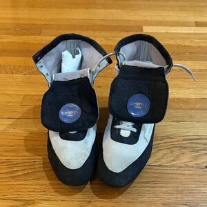 CHANEL Black and White Lace Up Boots